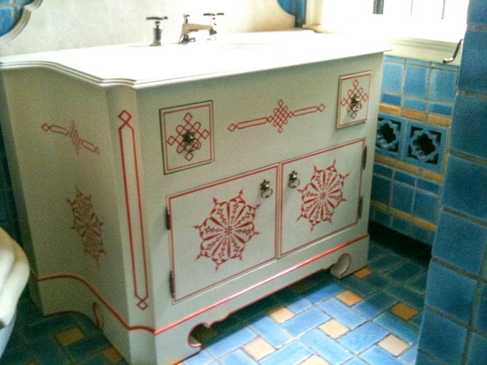White Wood Vanity with red details