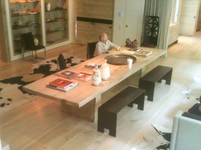 Long Wooden Dining Table with Black Benches