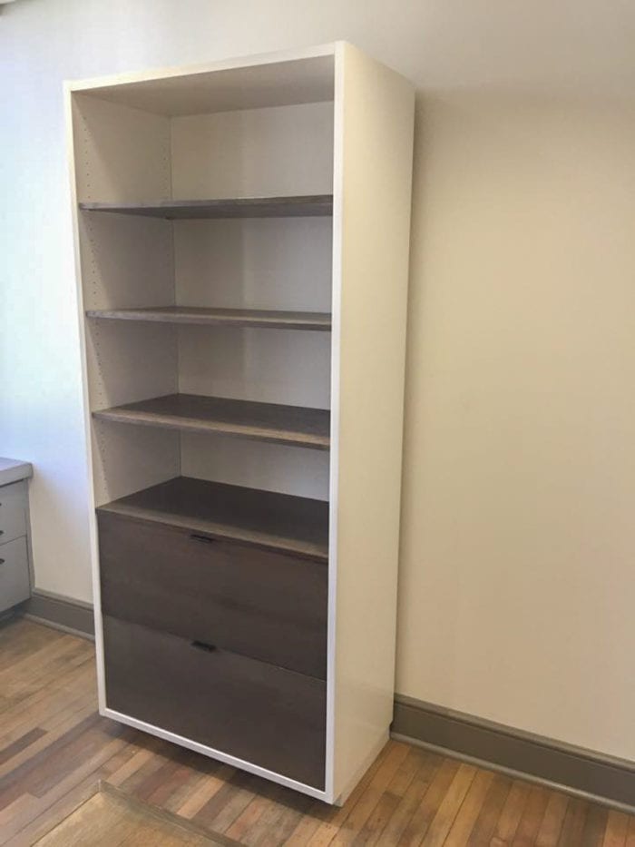 White Bookcase with Walnut Shelves