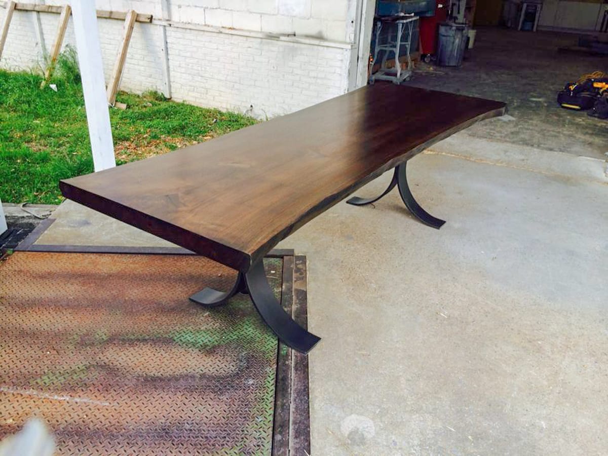 Walnut Dining Table with curved black legs