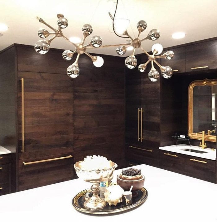 Warm Walnut Kitchen with Gold Details island view