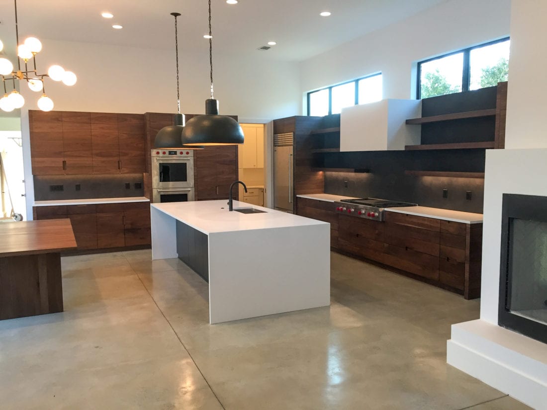 Black, White, and Walnut Kitchen open side view work in progress
