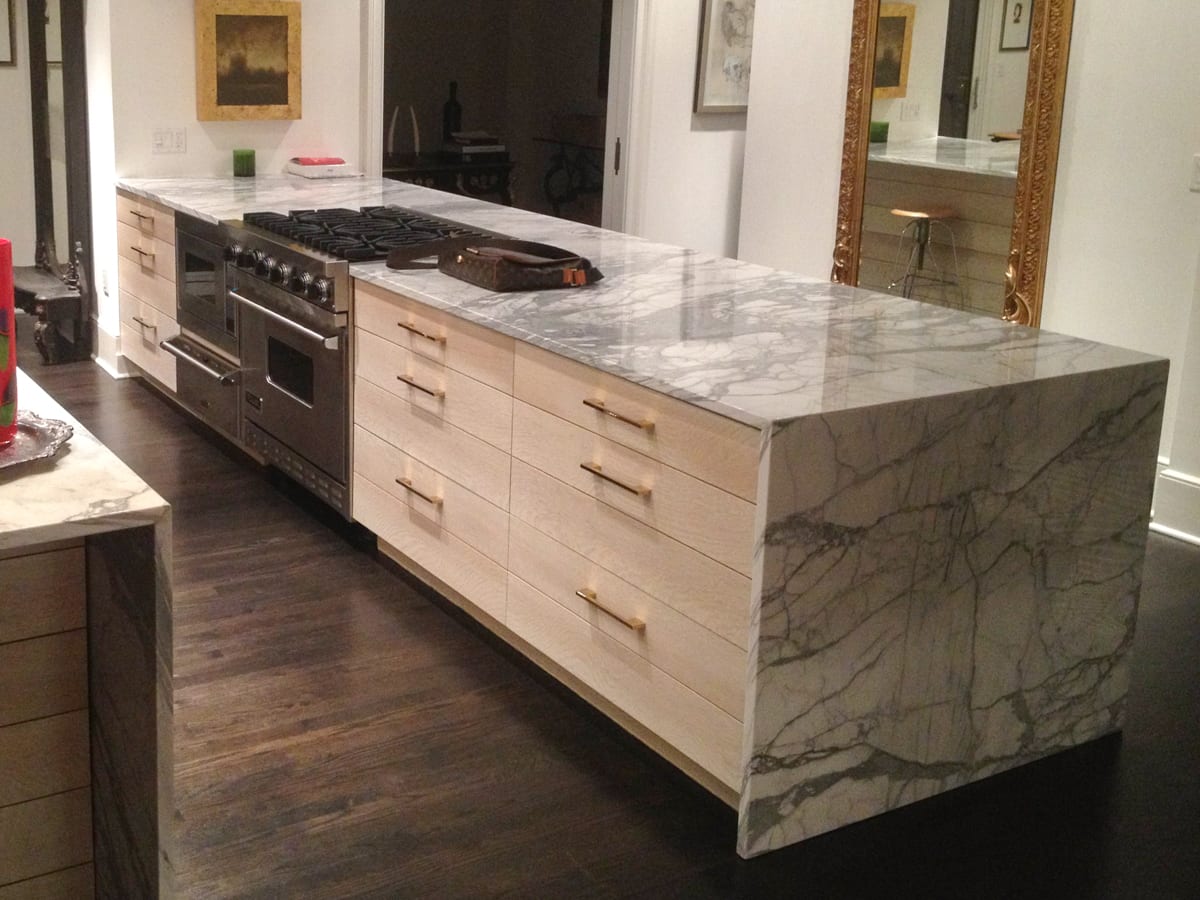 Sleek Wood Kitchen With Grey Marble Counters