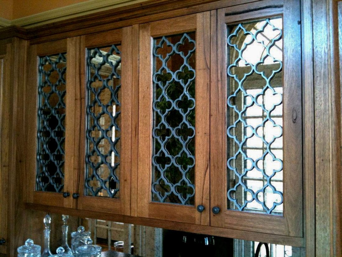 Walnut and Black Patterned Kitchen Cabinets