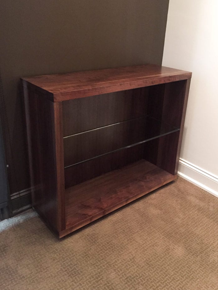 Short Walnut Bookcase with Glass Shelf