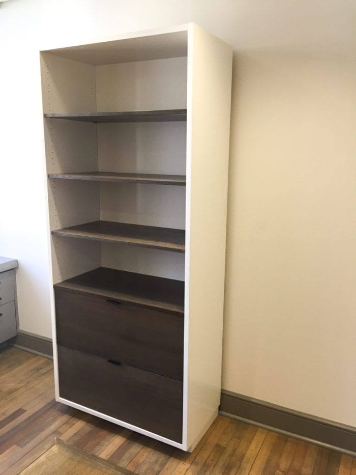 White Bookcase with Walnut Shelves