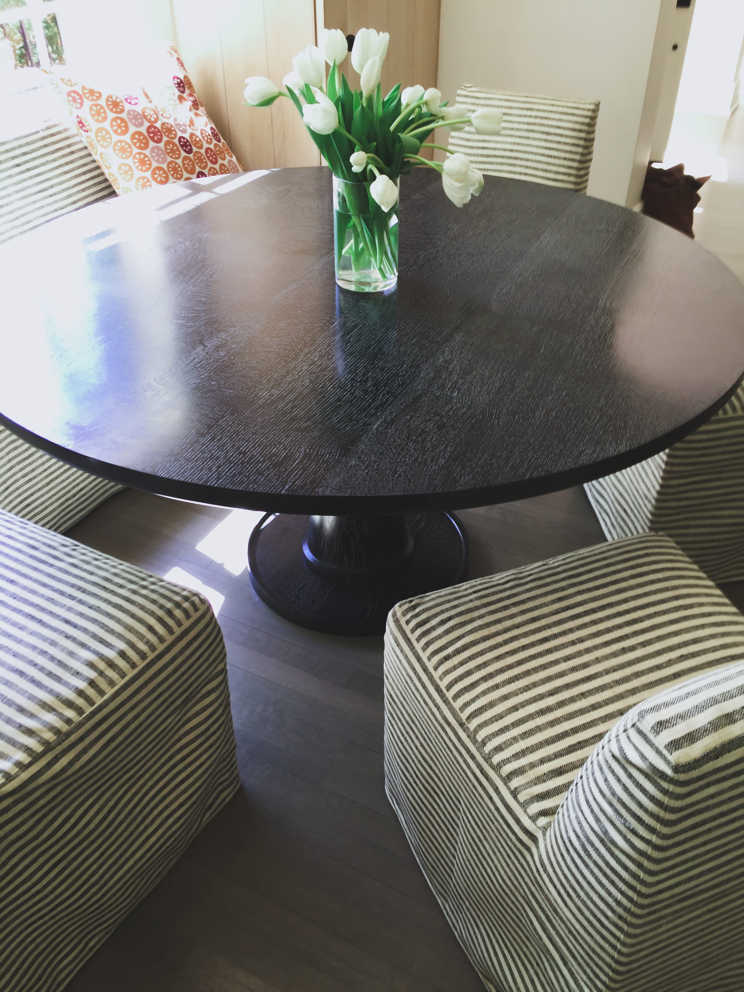 Black Wood dining table for 6 close up