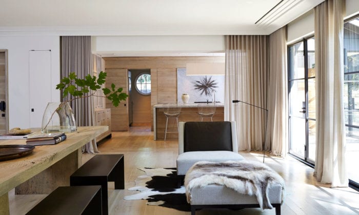 Modern White Oak Kitchen with Living Room view