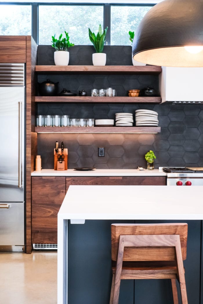 Black, White, and Walnut Kitchen left side details