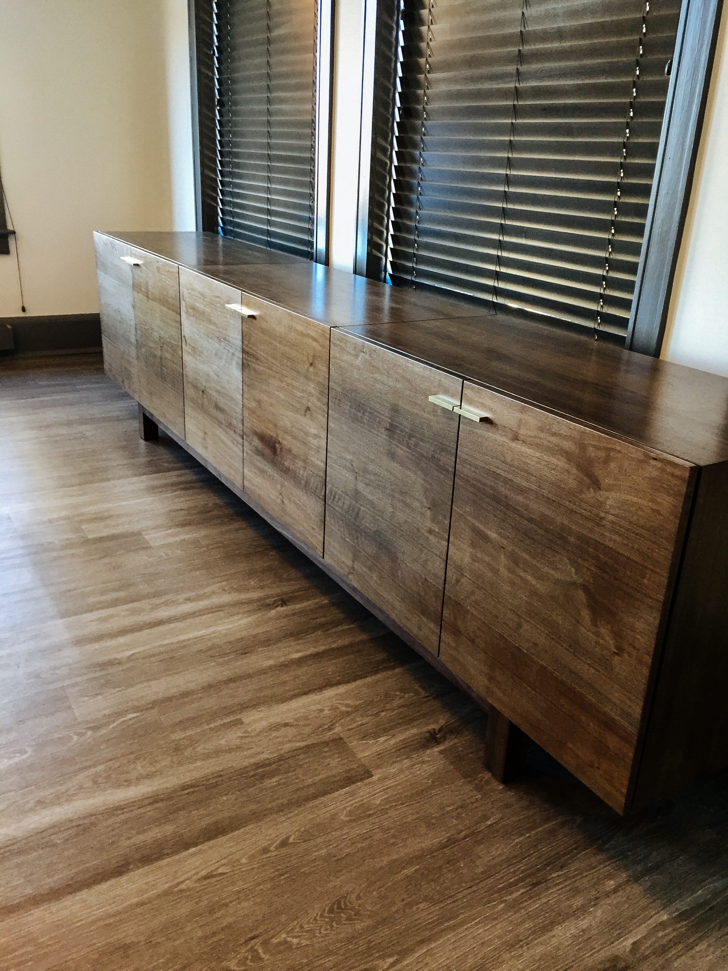 Walnut Credenza with Gold Handles side view