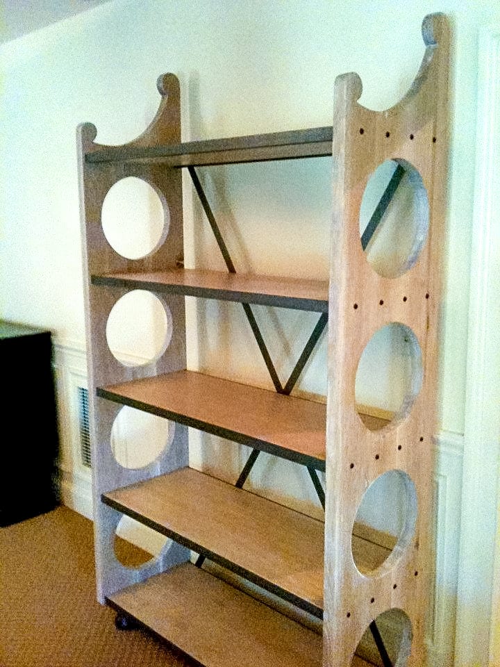 White Oak Bookcase with Black Details and Circle Shaped Cutouts