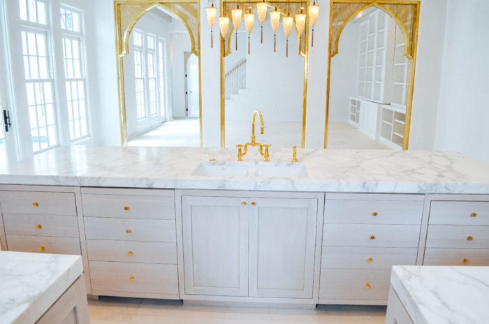Oak and Brass Kitchen Island full view