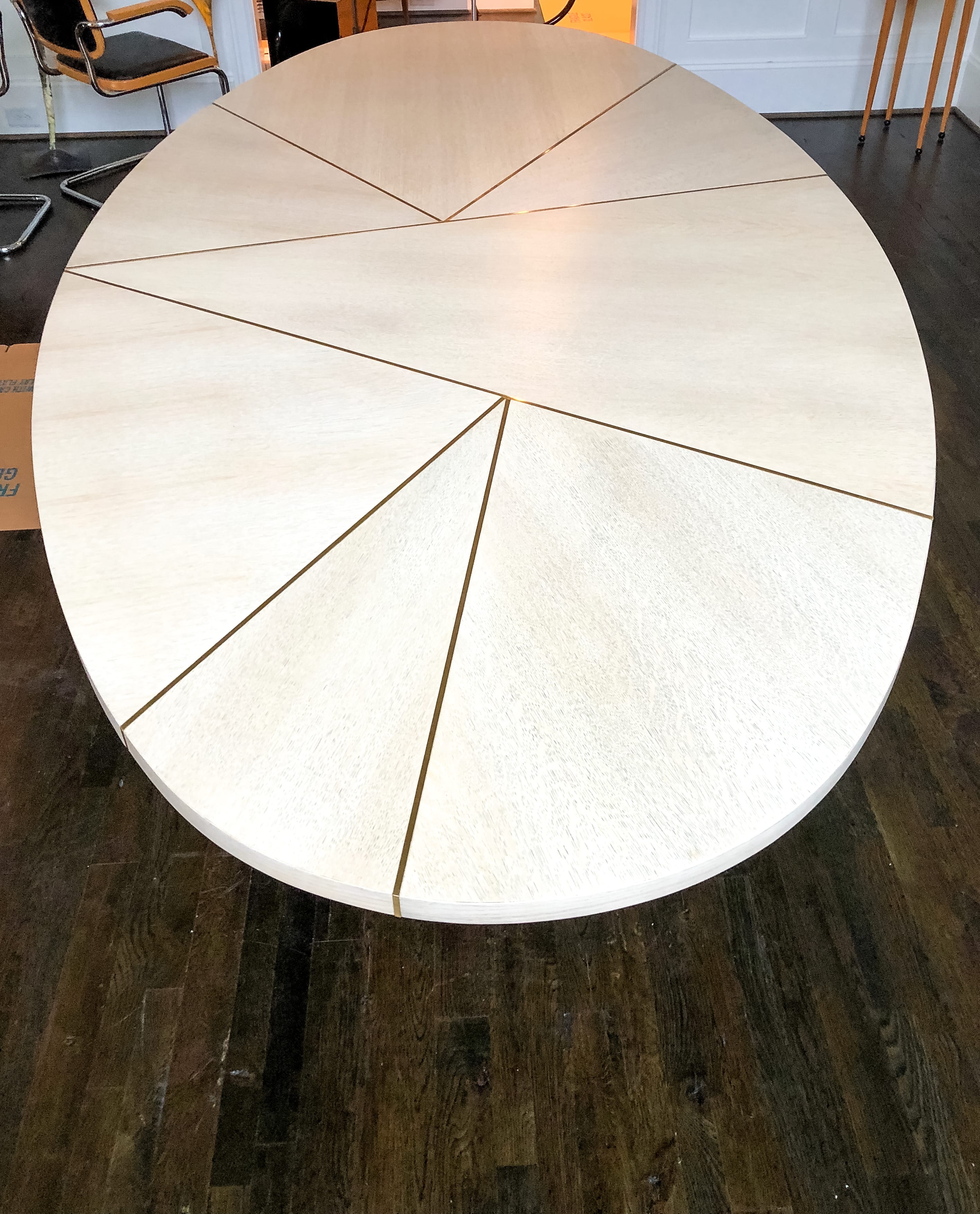 Oak, Brass, and Steel oval dining table top