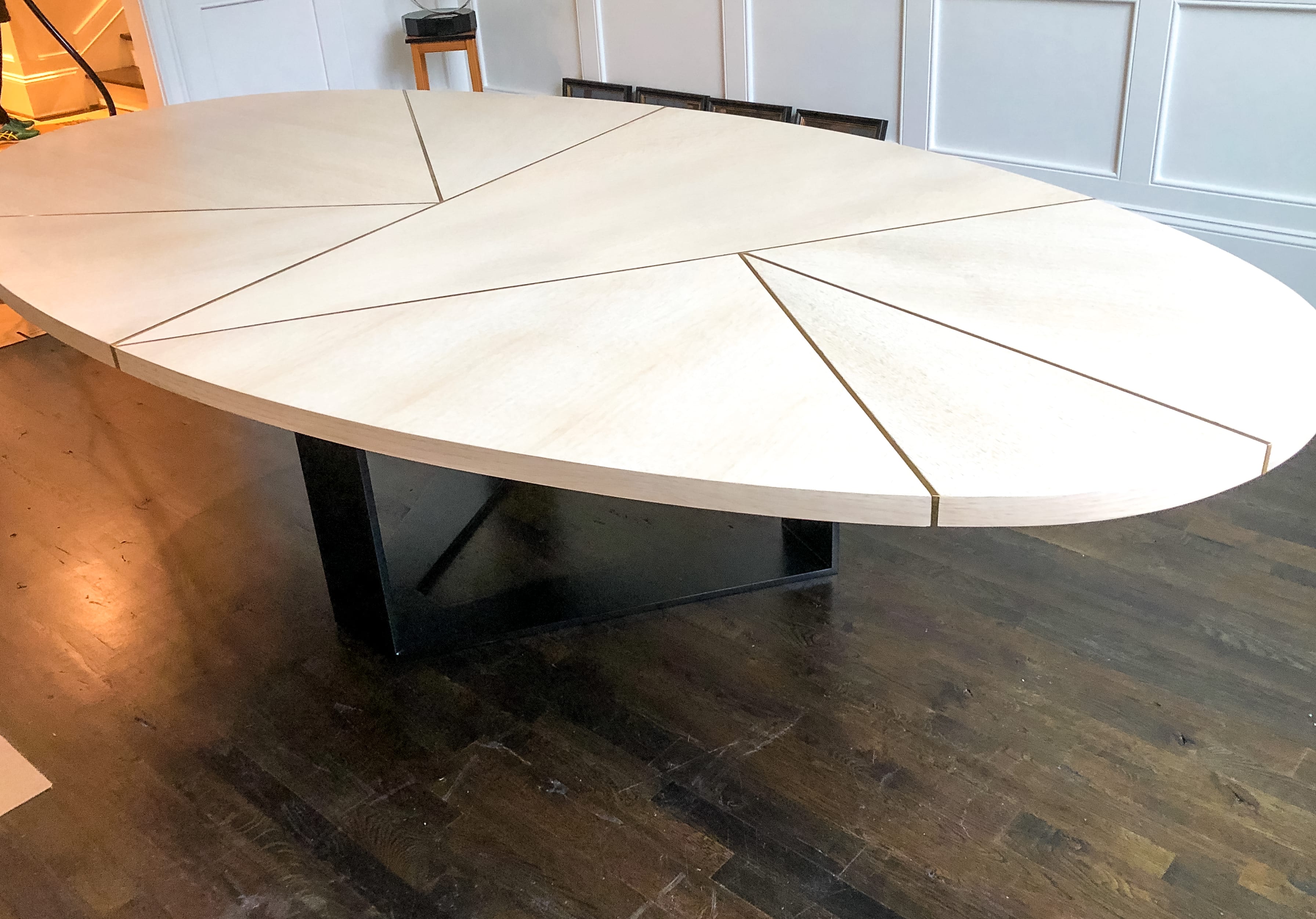 Oak, Brass, and Steel oval dining table