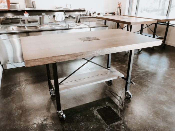 Close up of Food Preparation Table on Wheels