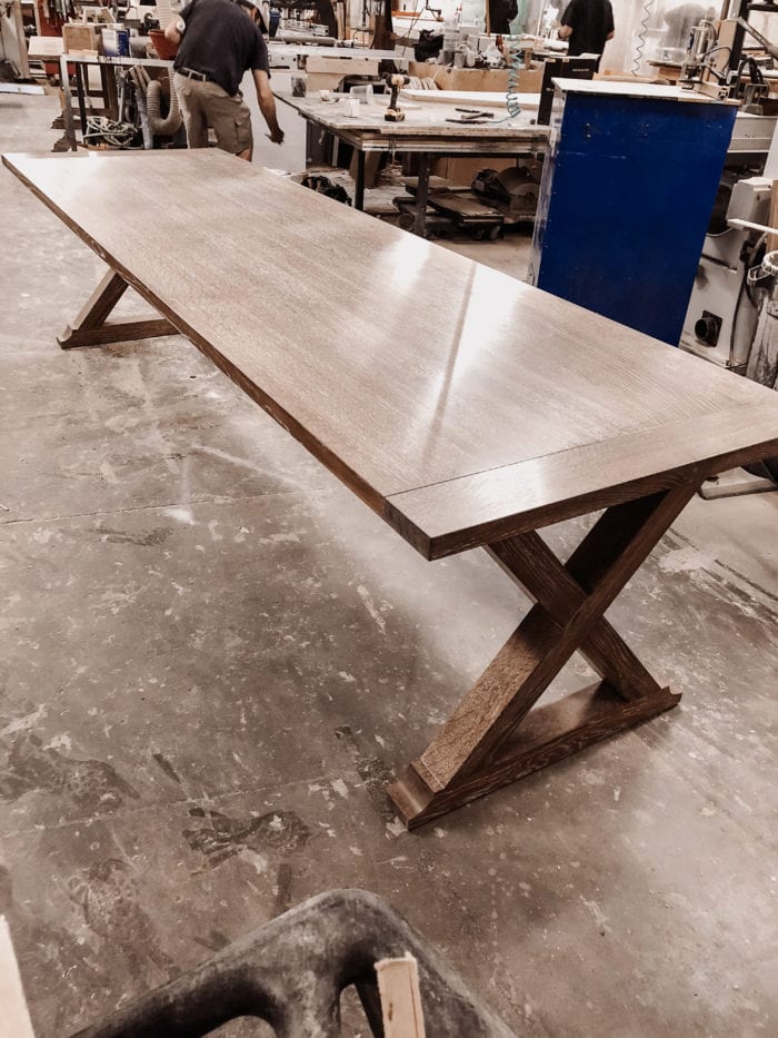 Long wood dining table with x legs