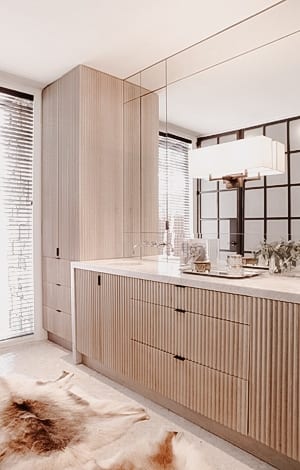 Fluted Wooden Double Vanity with matching cabinets
