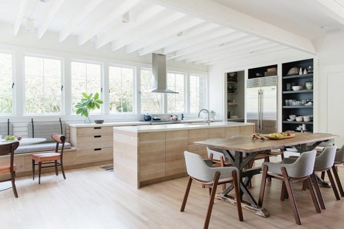 Airy White Open Kitchen with Wooden Cabinetry