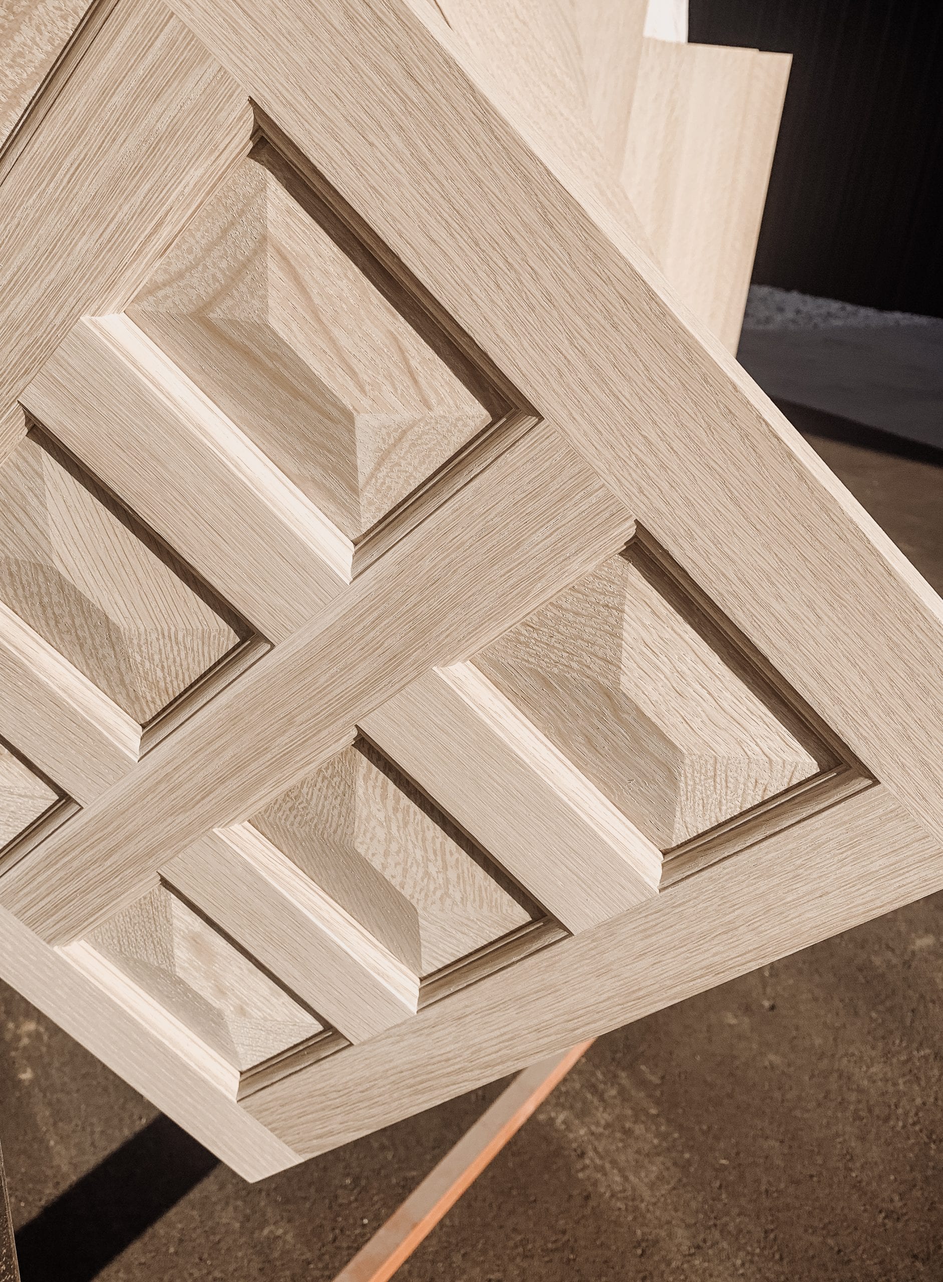 Patterned wood cabinet being built