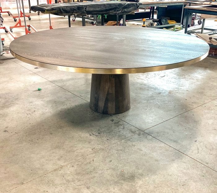 white oak and brass dining table