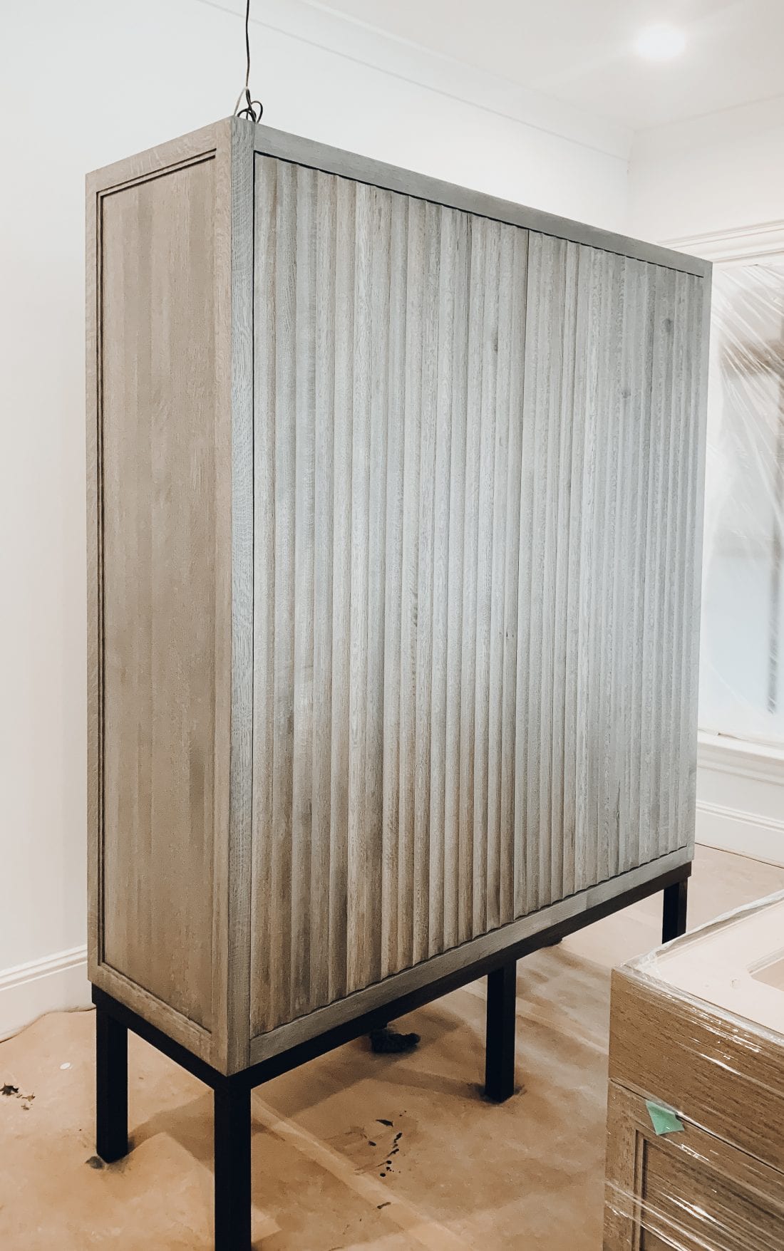 Grayed Oak Storage Cabinet with Black Steel Legs