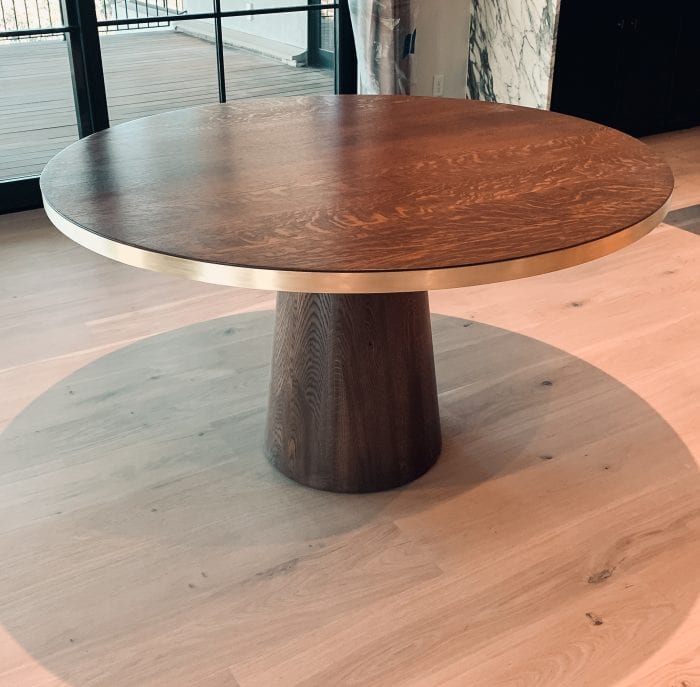 Oak and Brass Circular Dining Table by MDM Design Studio