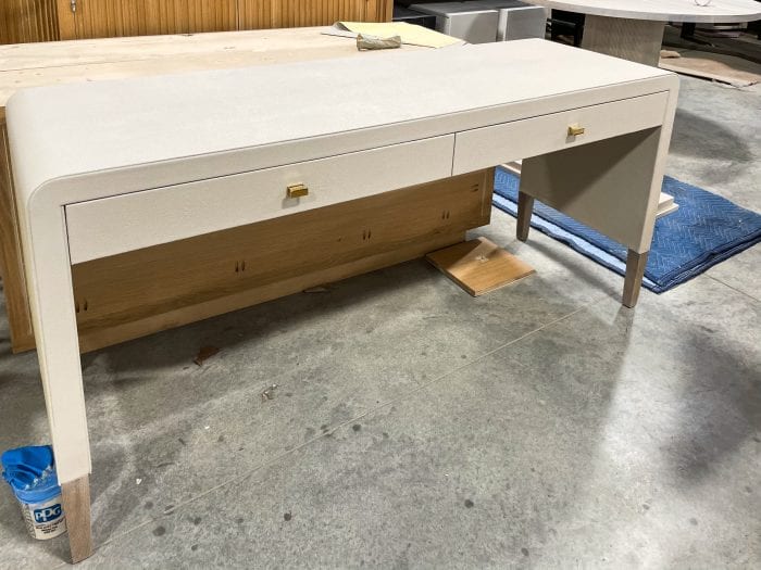 White Leather Desk with Brass Pulls