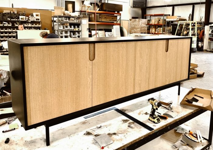 White oak credenza with finger pull details