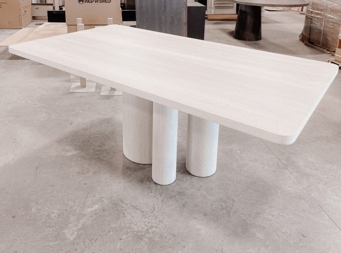 Side view of white oak dining table