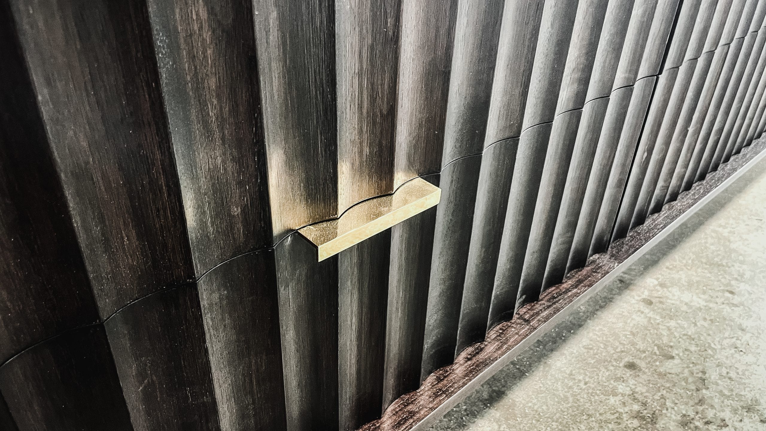 Blackened Walnut Fluted Credenza close up view