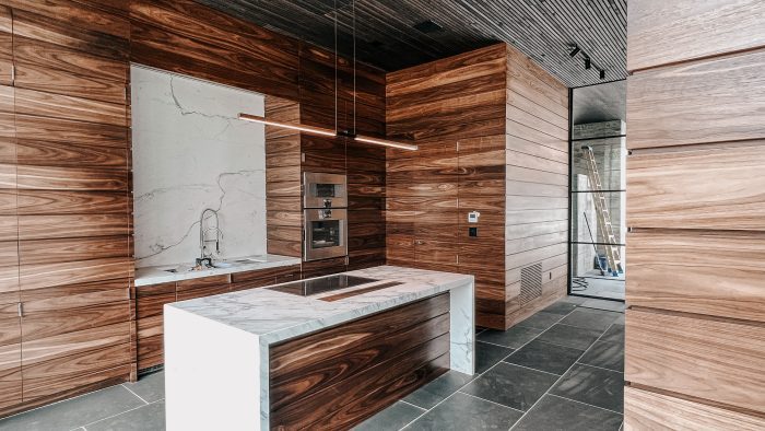 Walnut Cabinets with Marble Island