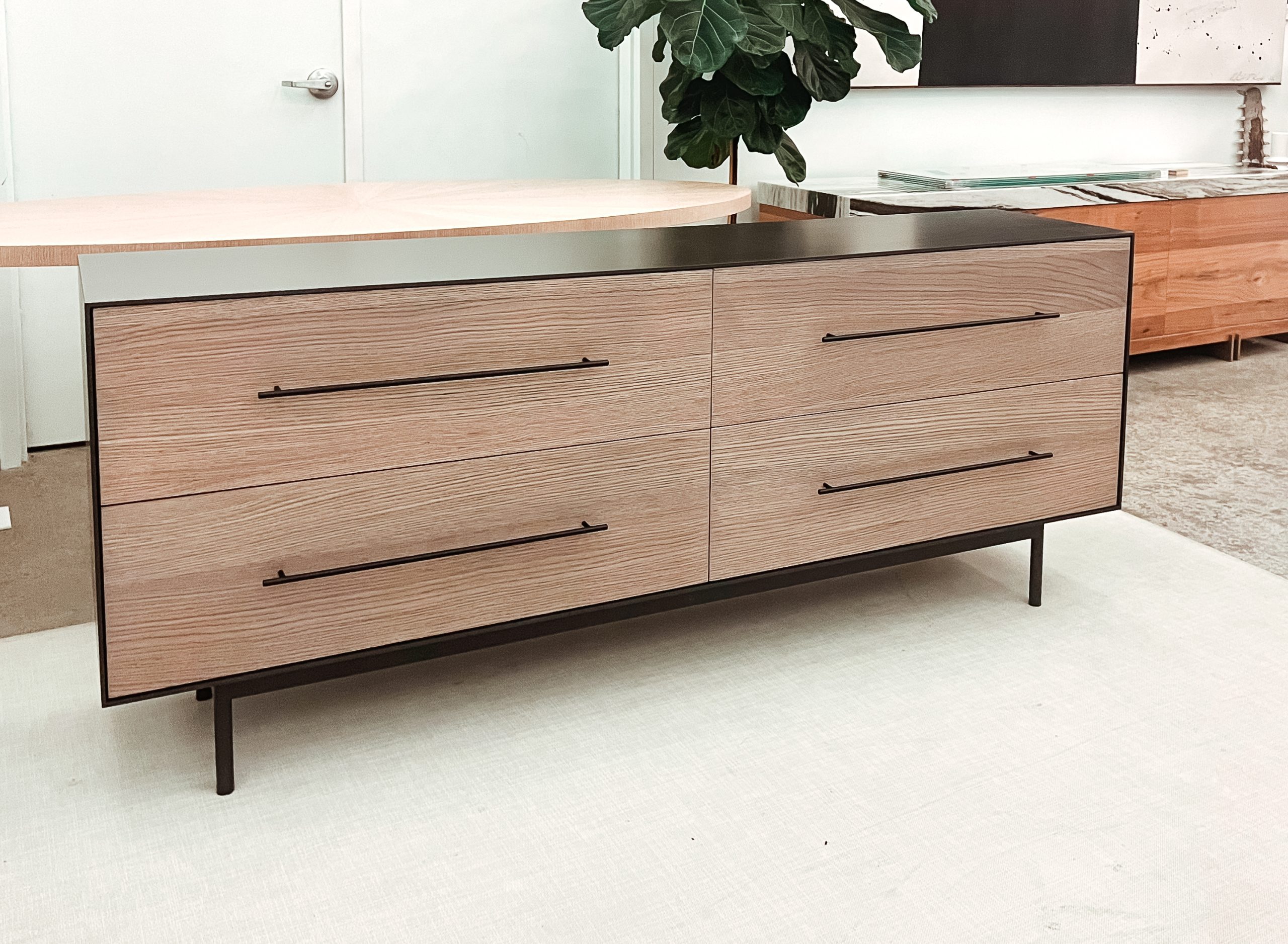steel and grayed oak credenza