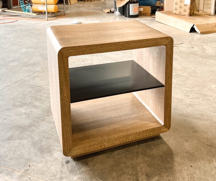 little oak and steel side table