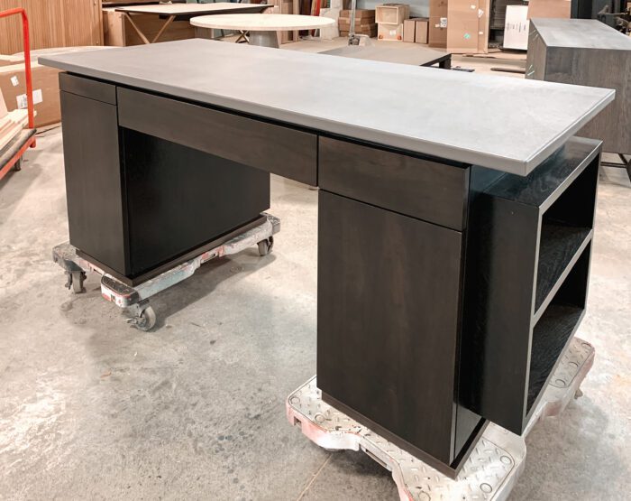 smooth ebonized walnut and leather desk