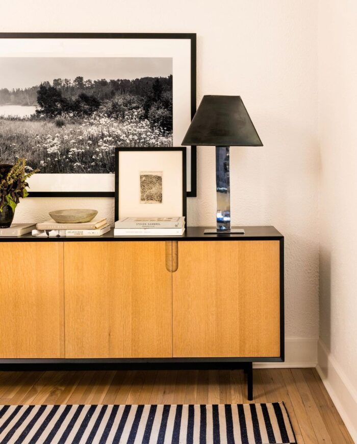 Dining Room Credenza with cutout pulls on cabinet doors.