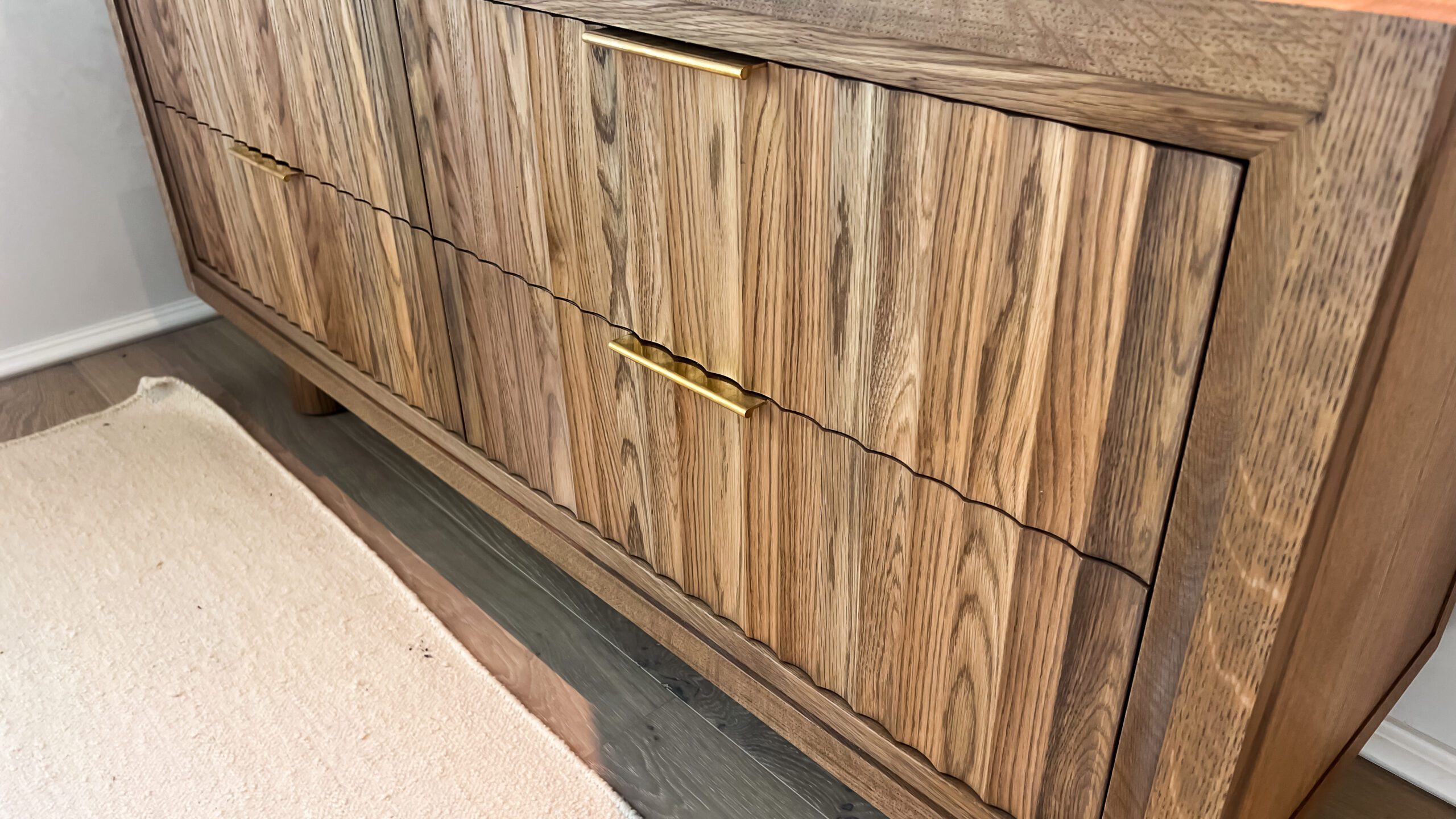 Fluted credenza with white oak up close