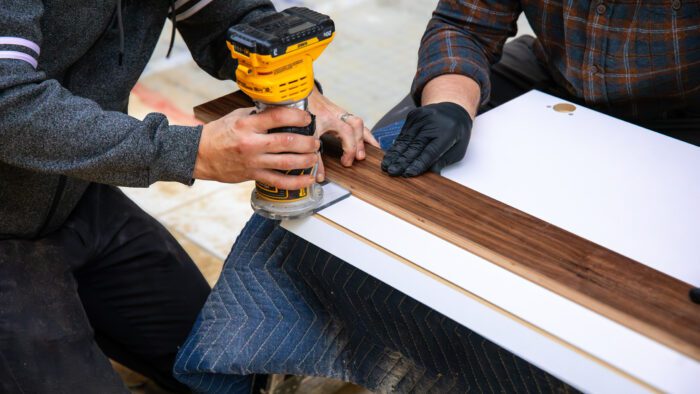 MDM Design Studio crew building a custom cabinet door for home renovation in New Orleans
