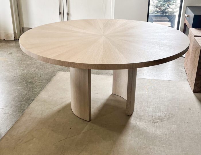 White oak radiate table with unique semicircle base