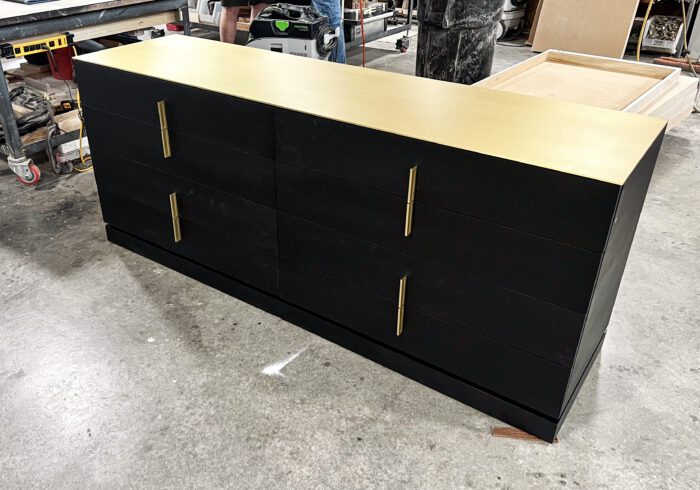 8 Cabinet Dresser with Black base and Gold top and Hardware - designed by MDM Design Studio