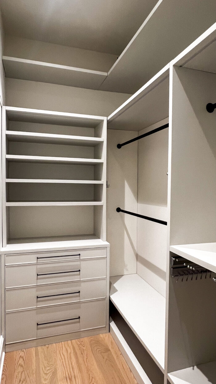 All white built in shelving for mdm design studio