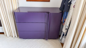 Purple high gloss lacquer on a dresser